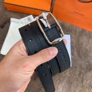 Hermes Pin Belt Epsom Calfskin In Black/Silver