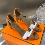 Hermes Premiere 70 Sandals Women Calfskin In Brown/White
