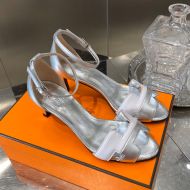 Hermes Premiere 70 Sandals Women Calfskin In Silver/White