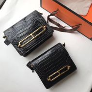 Hermes Roulis Bag Alligator Leather Gold Hardware In Black