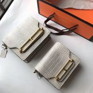 Hermes Roulis Bag Alligator Leather Gold Hardware In Grey