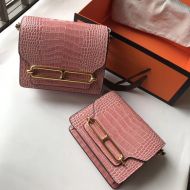 Hermes Roulis Bag Alligator Leather Gold Hardware In Pink