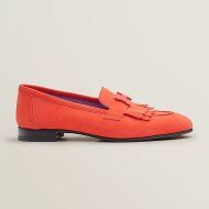 Hermes Royal Loafers Women Suede with Fringe and H Buckle In Orange
