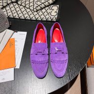 Hermes Royal Loafers Women Suede with Fringe and H Buckle In Purple