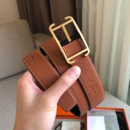 Hermes Society Buckle 32MM Reversible Belt Togo Leather In Brown