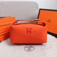 Hermes Trousse Bride-A-Brac Case Canvas Palladium Hardware In Orange