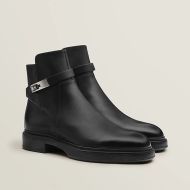 Hermes Veo Ankle Boots Women Calfskin with Ankle Strap In Black